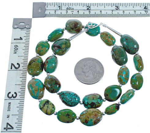 Kingman Turquoise Native American Bead And Silver Necklace JX123459